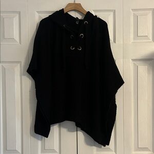 Alya Black Hooded Poncho Sweater